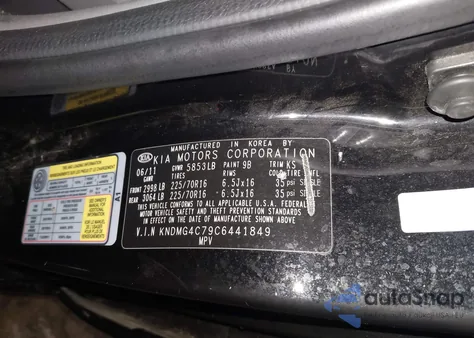 2012 Kia Sedona Lx z USA, uszkodzony, nr VIN KNDMG4C79C6441849